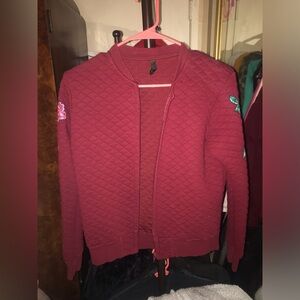 Womens Maroon/ Deep Red Flower Patched Hoodie